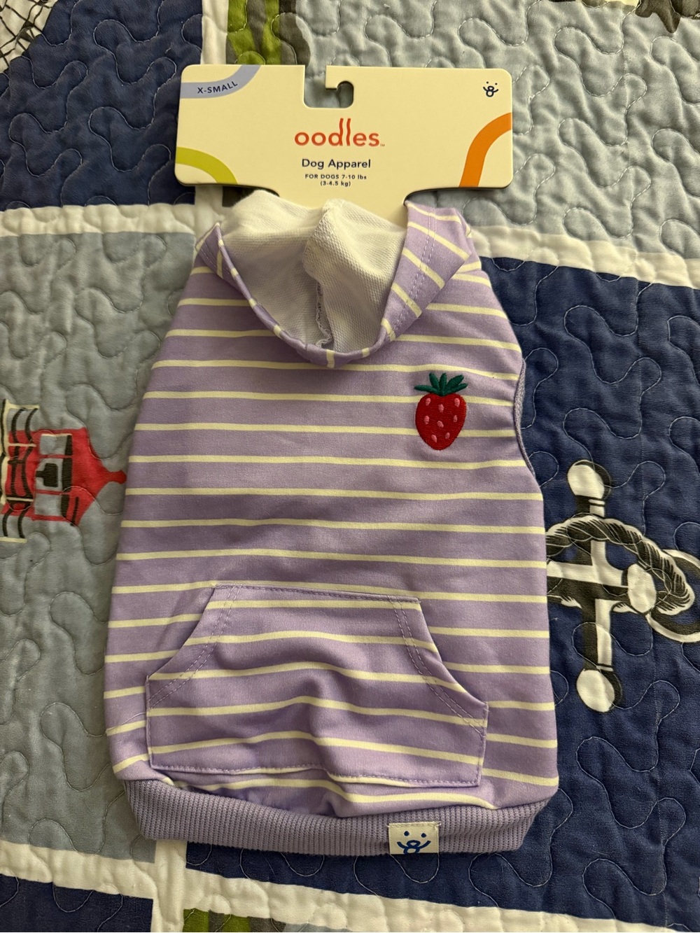 oodles Lavender Stripe Dog Hoodie with Strawberry Patch